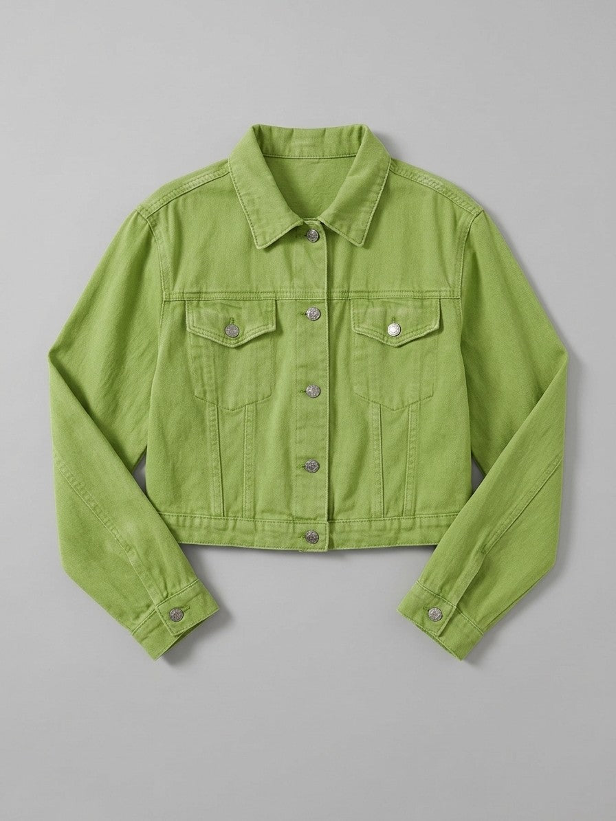 Jesolo Women's Cropped Trucker Denim Jacket — matchagreen — packshot