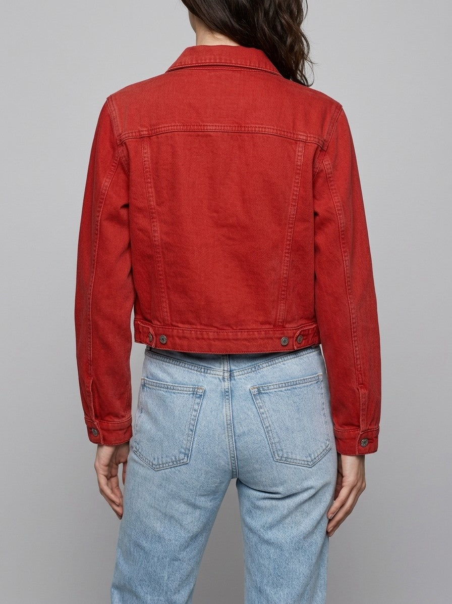 Jesolo Women's Cropped Trucker Denim Jacket — scarlet — back