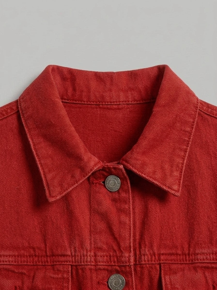 Jesolo Women's Cropped Trucker Denim Jacket — scarlet — detail-2