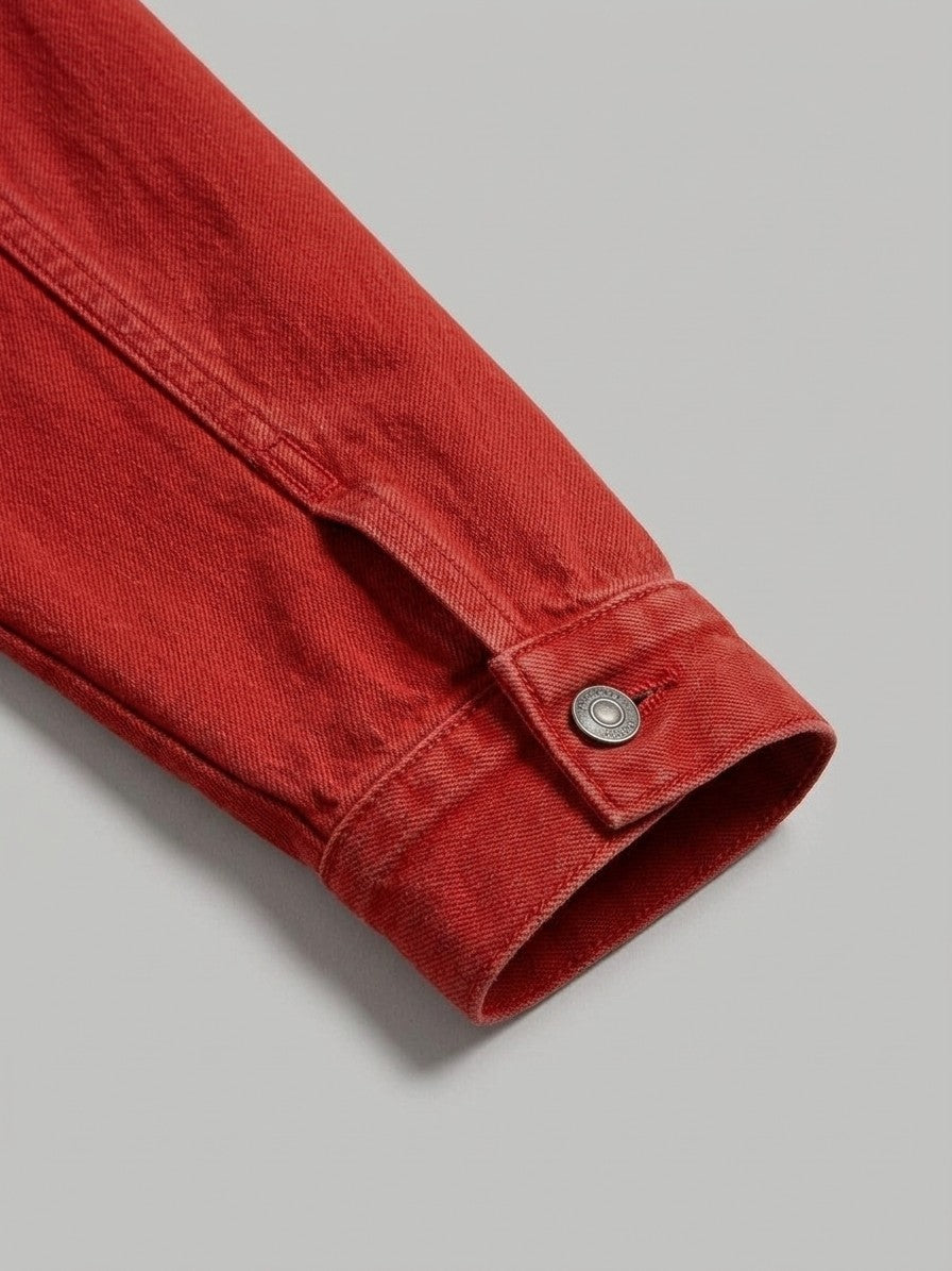 Jesolo Women's Cropped Trucker Denim Jacket — scarlet — detail-collar