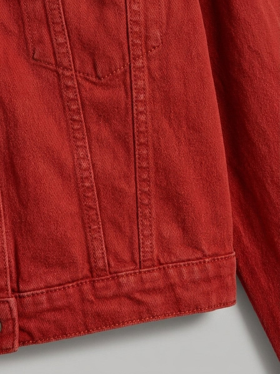 Jesolo Women's Cropped Trucker Denim Jacket — scarlet — detail