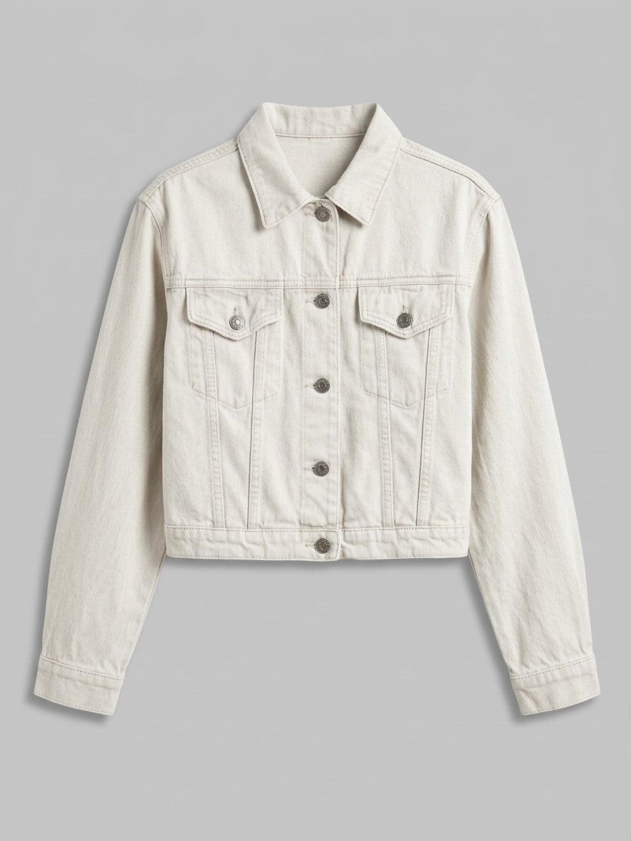 Jesolo Women's Cropped Trucker Denim Jacket — white — packshot