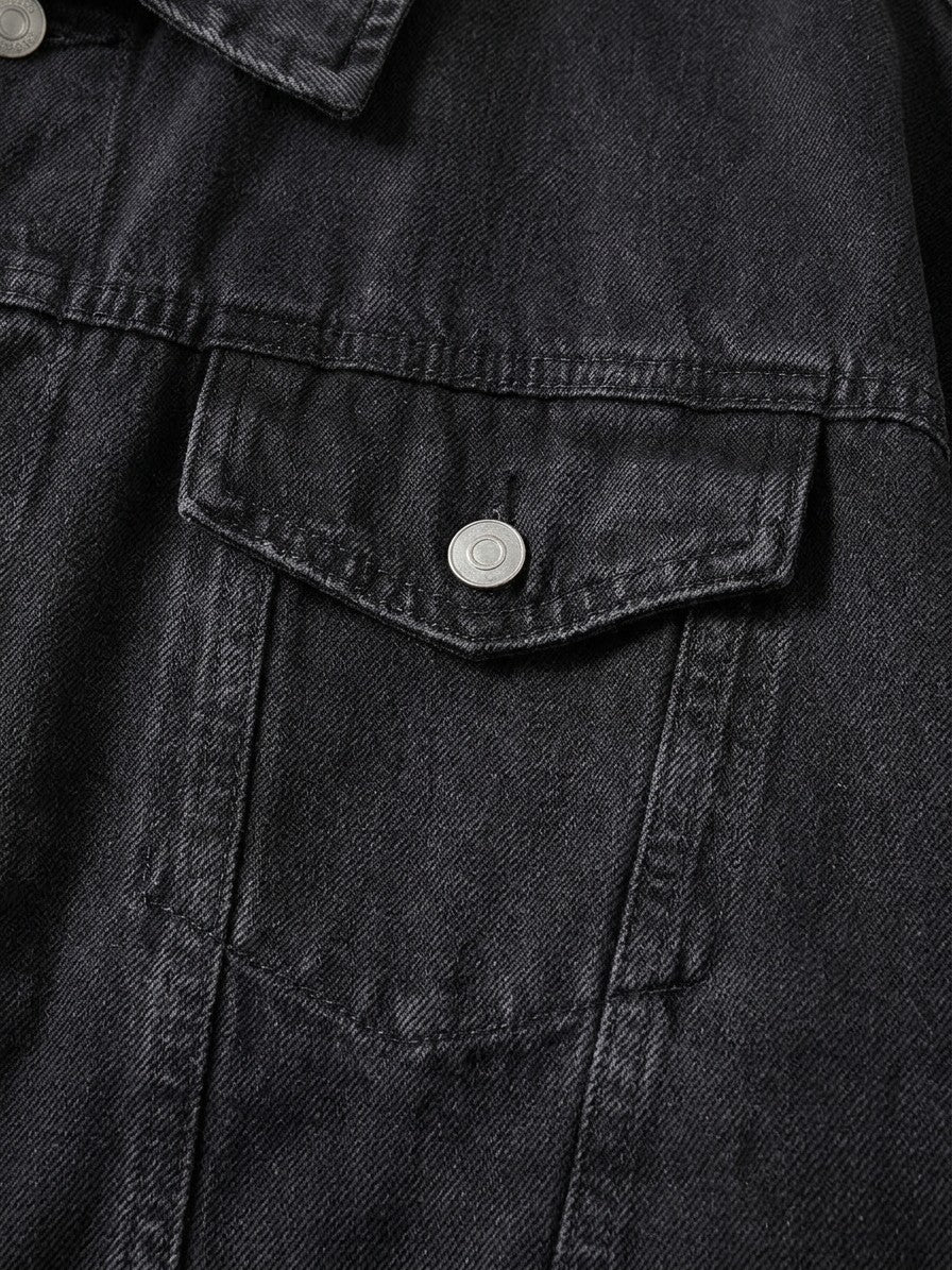Laglio Men's Oversized Drop-Shoulder Denim Trucker Jacket — washedblack — detail-2