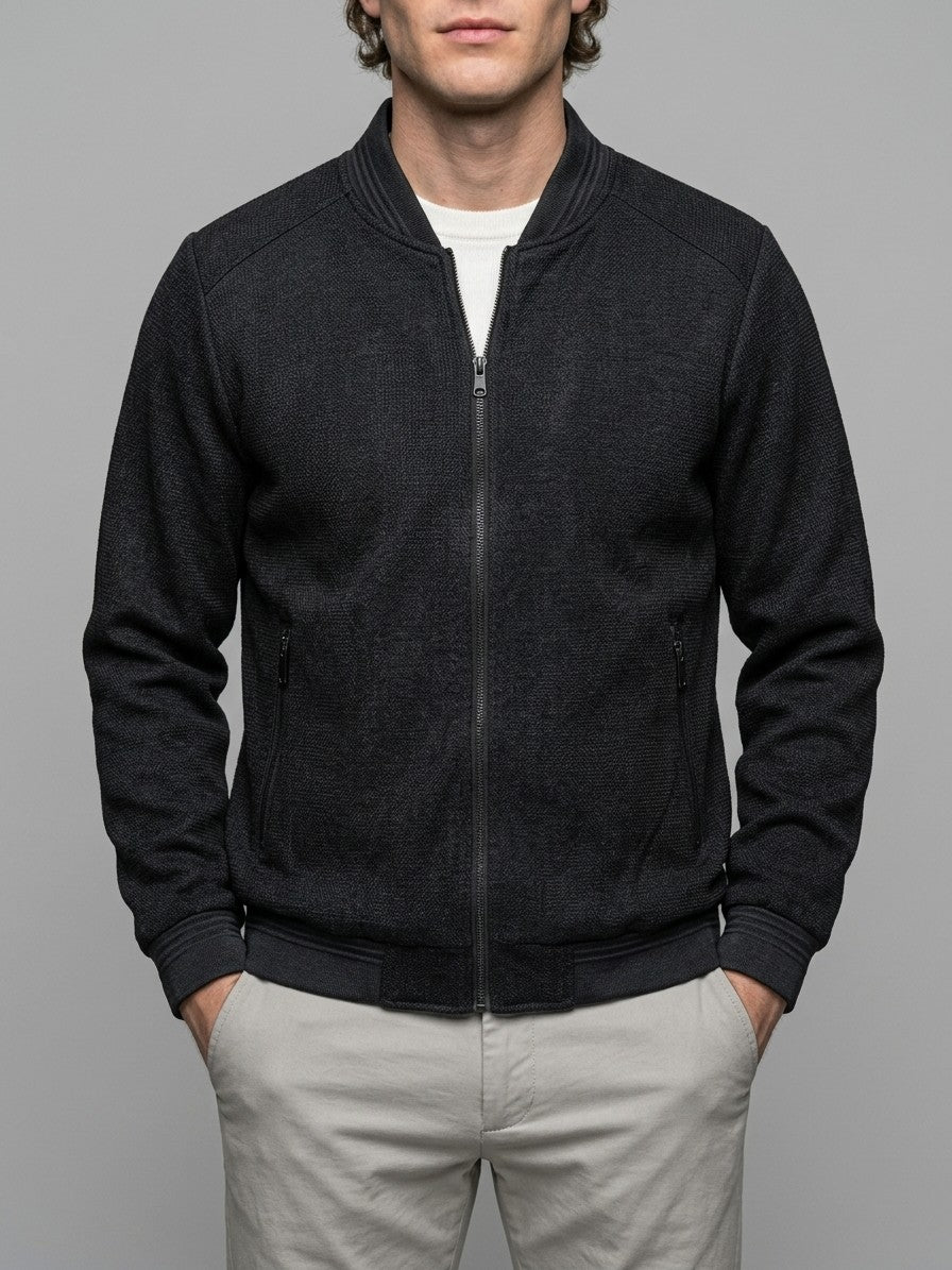 Laigueglia Men's Textured Jacquard Bomber Jacket — black — front