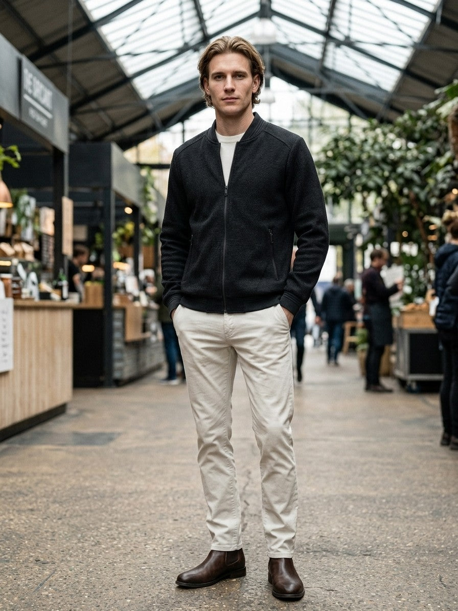 Laigueglia Men's Textured Jacquard Bomber Jacket — black — lifestyle