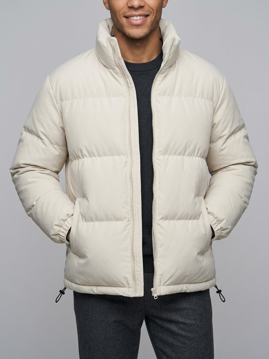 Lamezia Men's Stand-Collar Puffer Jacket — beige — front