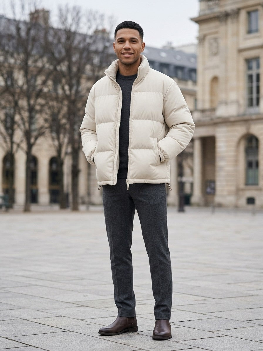 Lamezia Men's Stand-Collar Puffer Jacket — beige — lifestyle