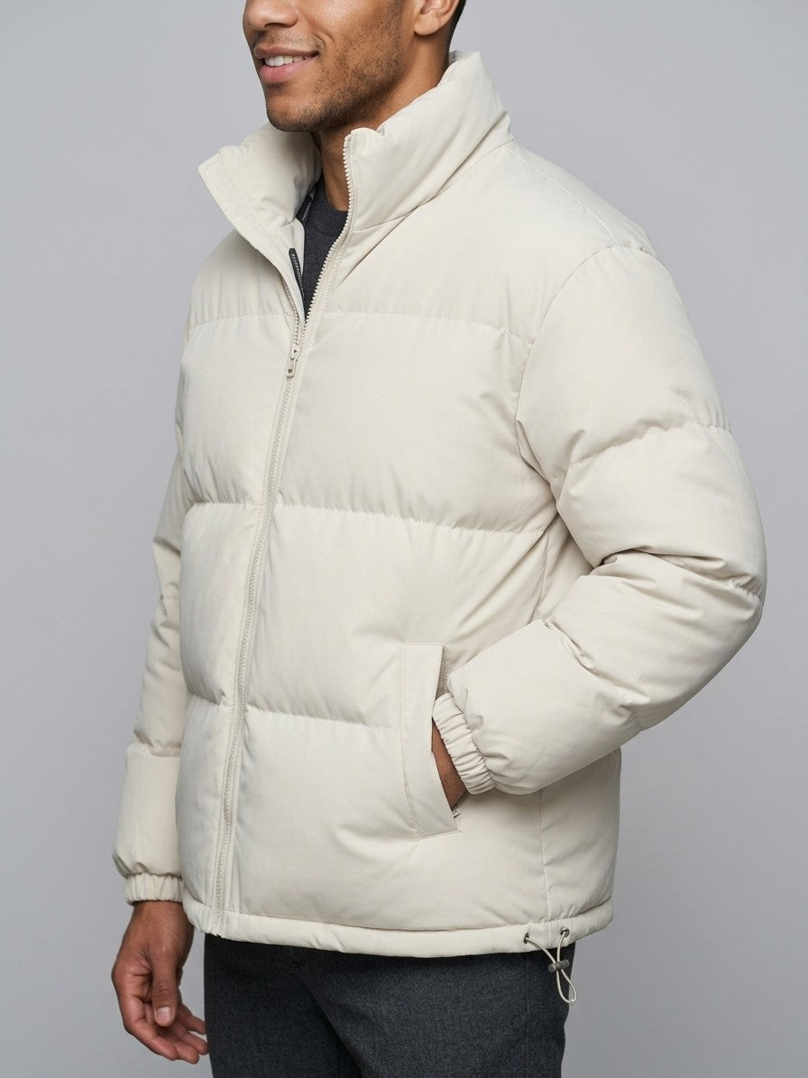 Lamezia Men's Stand-Collar Puffer Jacket — beige — side