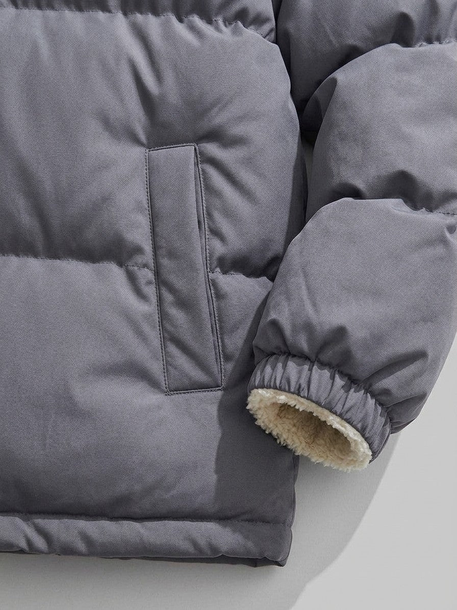 Lanciano Men's Sherpa-Lined Puffer Jacket — darkgray — detail-collar