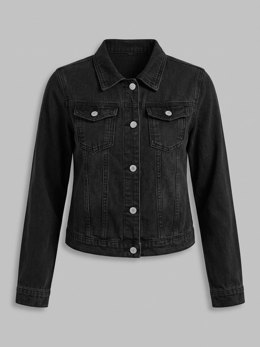 Lari Women's Classic Slim Denim Jacket — black — packshot
