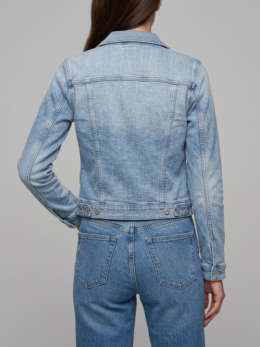 Lari Women's Classic Slim Denim Jacket — lightblue — back