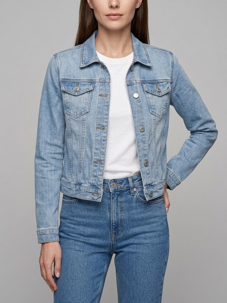 Lari Women's Classic Slim Denim Jacket — lightblue — front