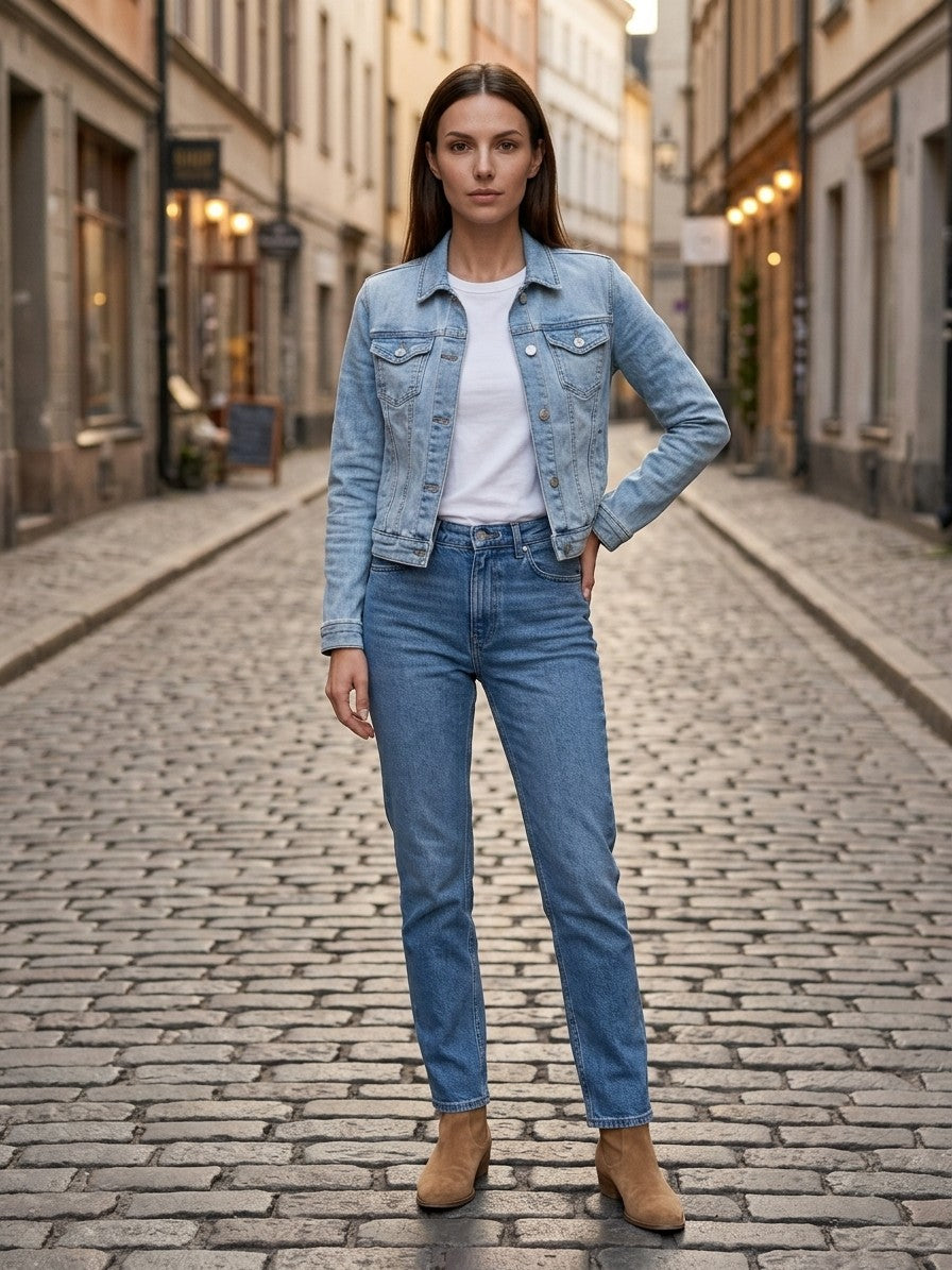 Lari Women's Classic Slim Denim Jacket — lightblue — lifestyle