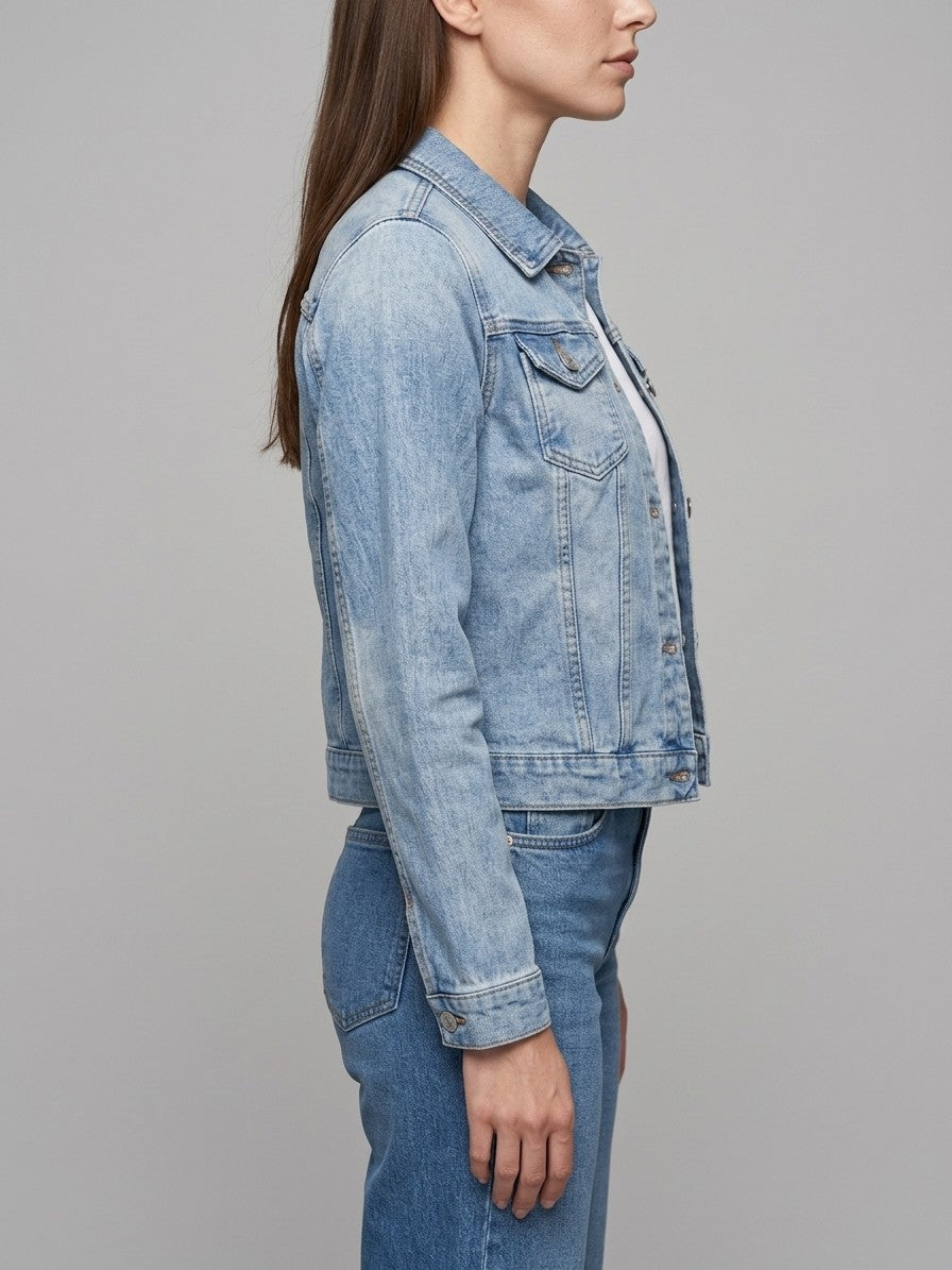 Lari Women's Classic Slim Denim Jacket — lightblue — side