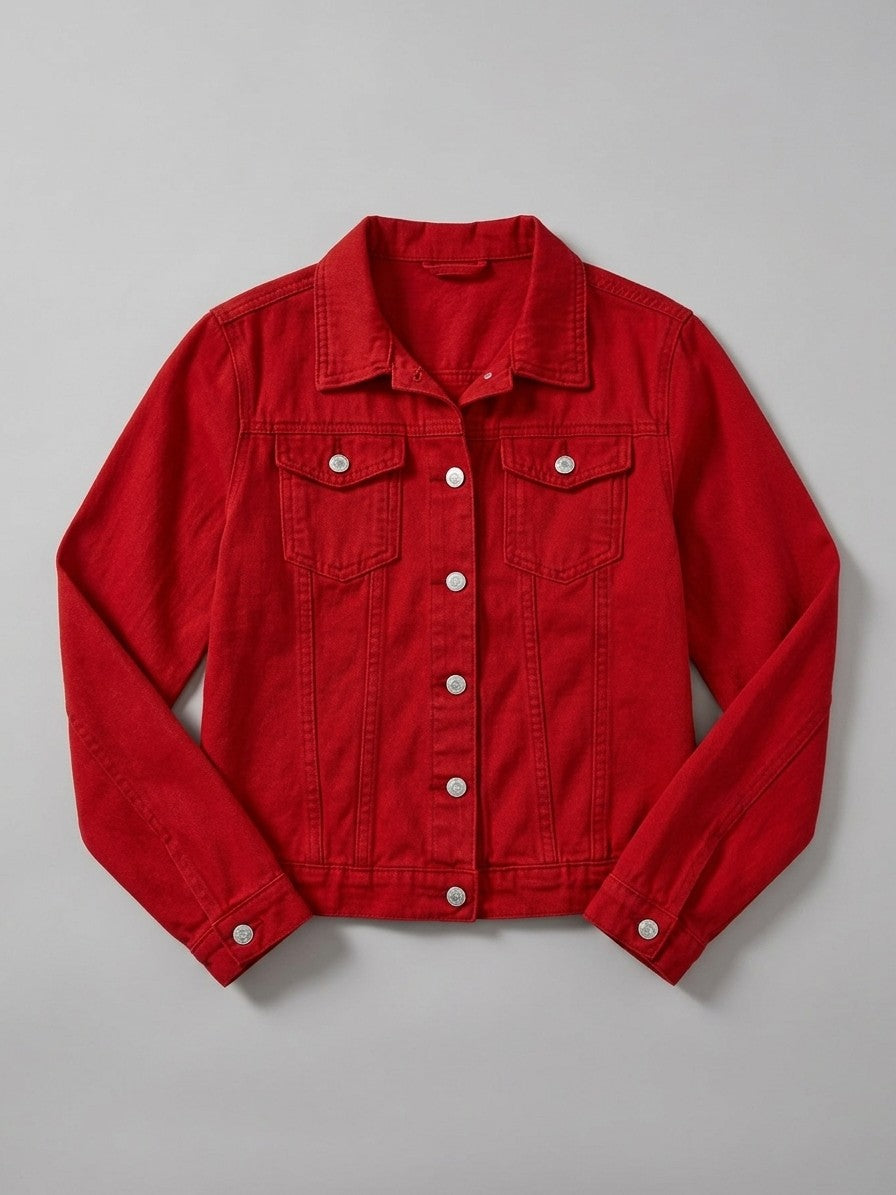 Lari Women's Classic Slim Denim Jacket — red — packshot