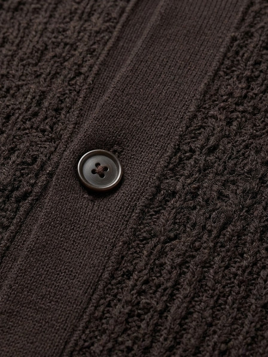 Larino Men's Polo-Collar Wool-Blend Cardigan — espressobrown — detail-2