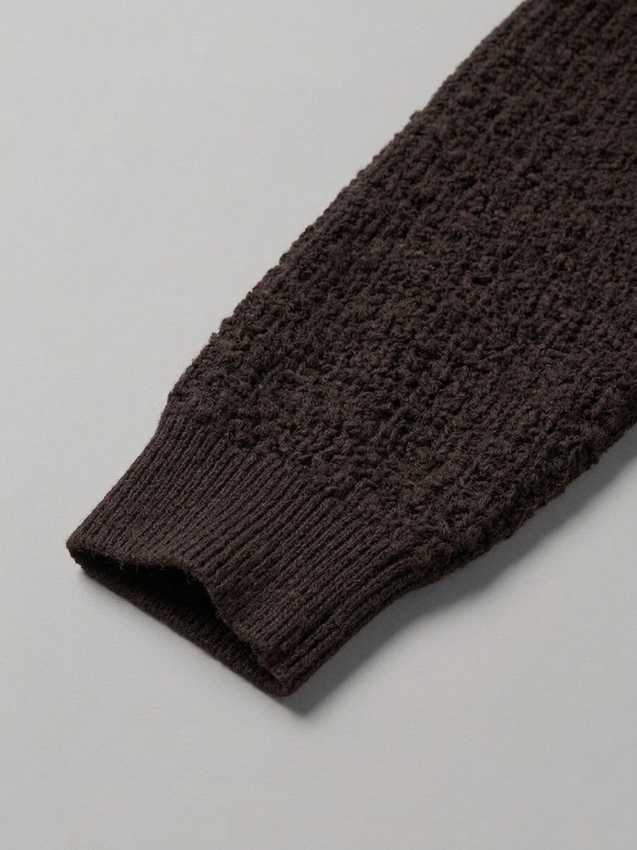 Larino Men's Polo-Collar Wool-Blend Cardigan — espressobrown — detail-collar