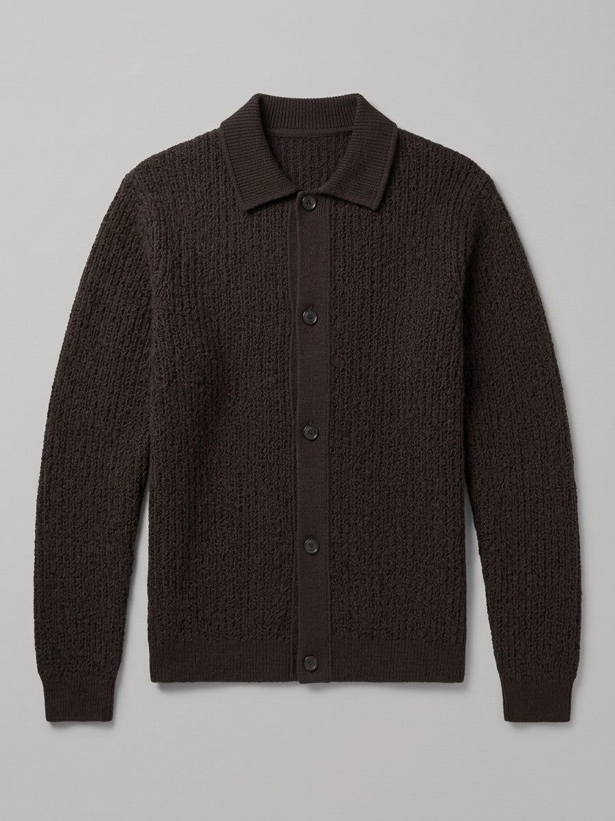 Larino Men's Polo-Collar Wool-Blend Cardigan — espressobrown — packshot