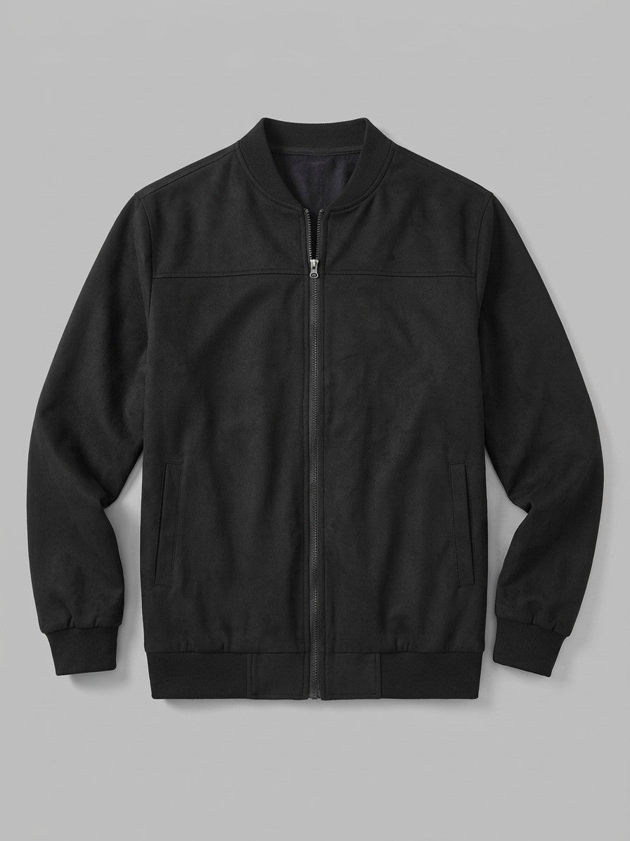 Latisana Men's Faux Suede Rib-Collar Bomber Jacket — black — packshot