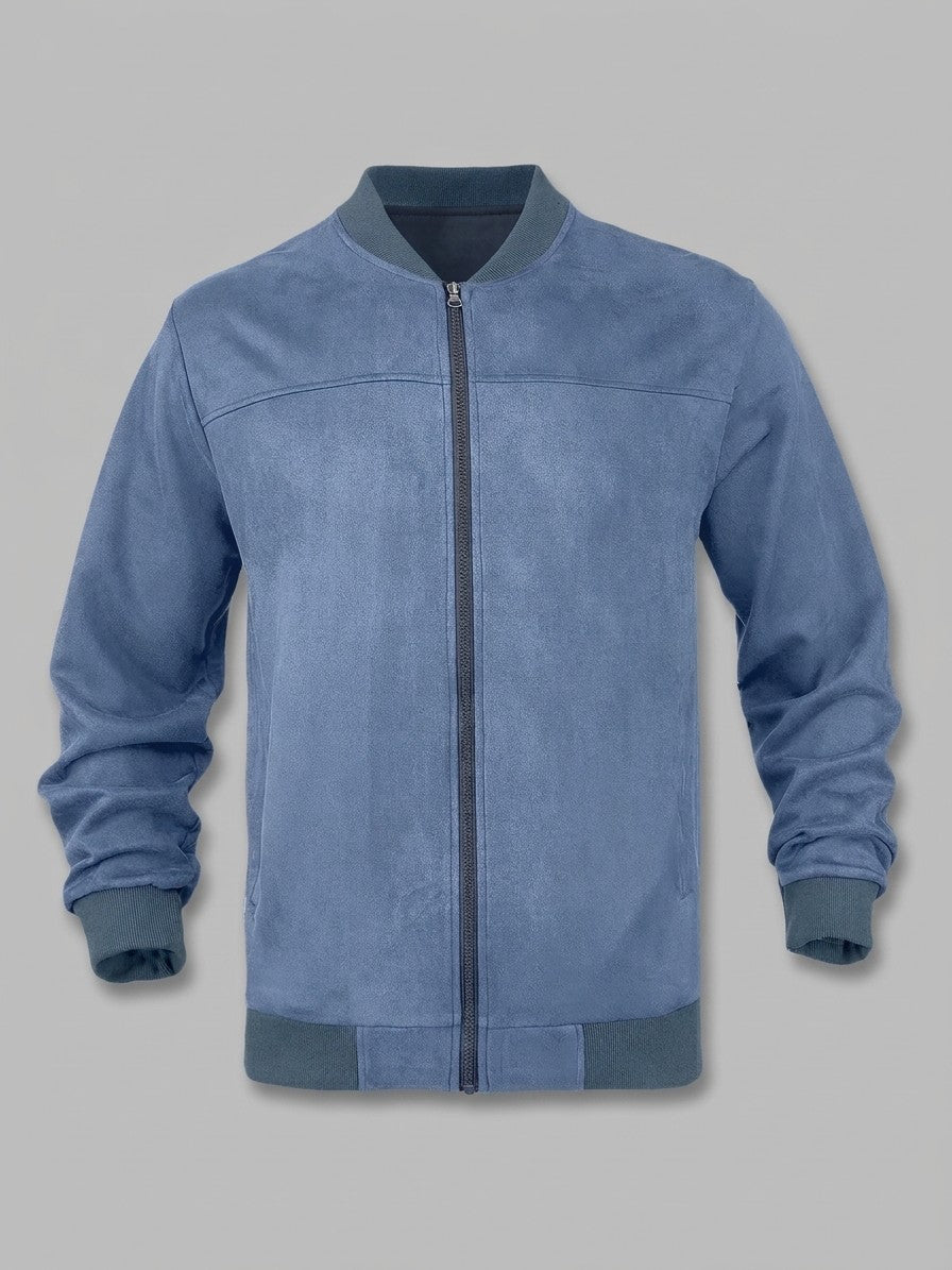 Latisana Men's Faux Suede Rib-Collar Bomber Jacket — denimblue — packshot