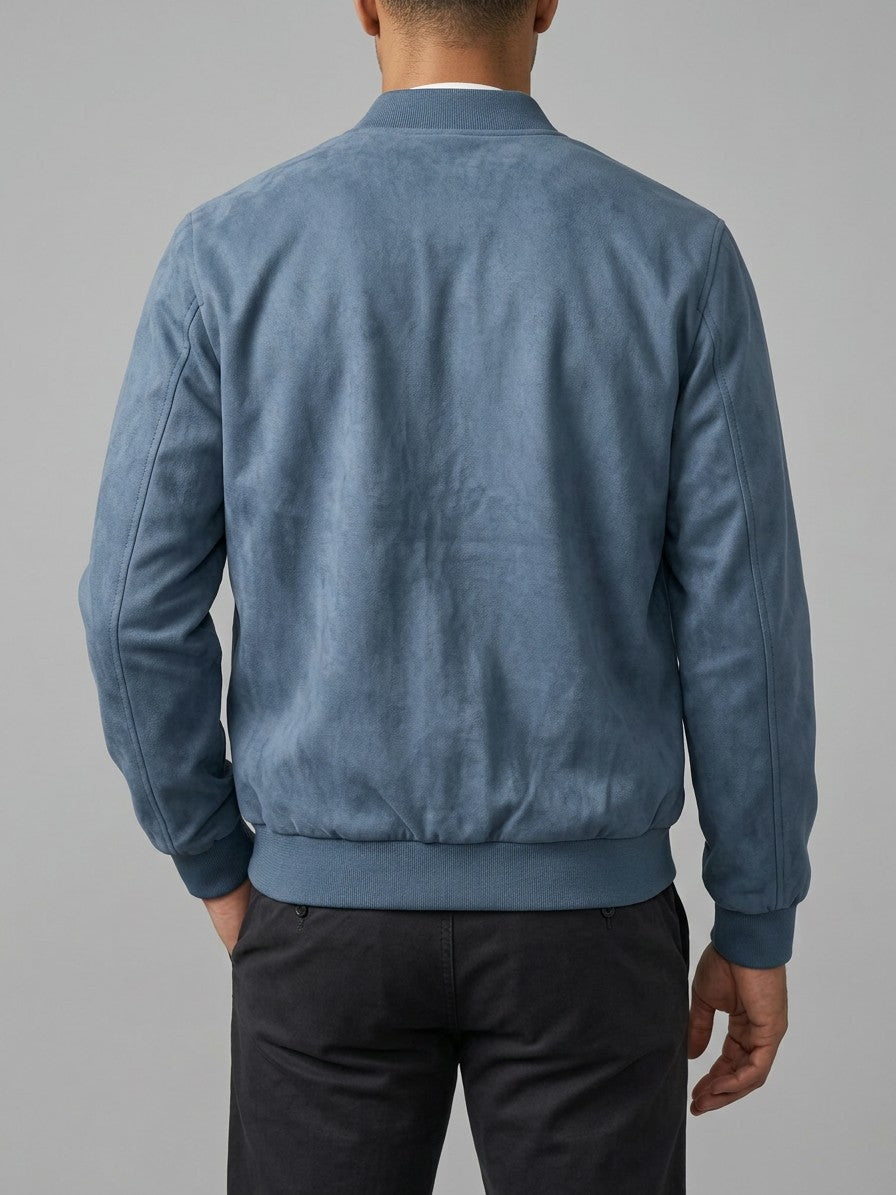 Latisana Men's Faux Suede Rib-Collar Bomber Jacket — oceanblue — back