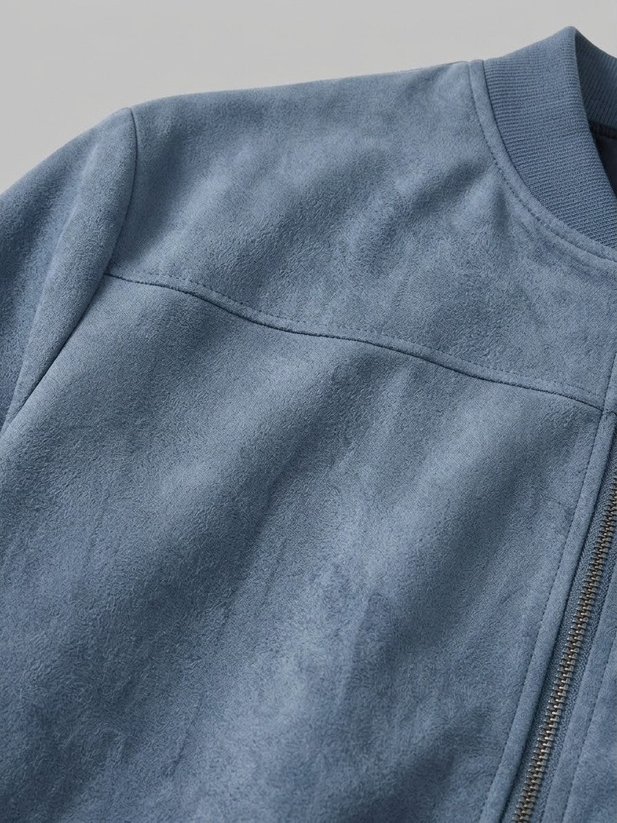 Latisana Men's Faux Suede Rib-Collar Bomber Jacket — oceanblue — detail-2