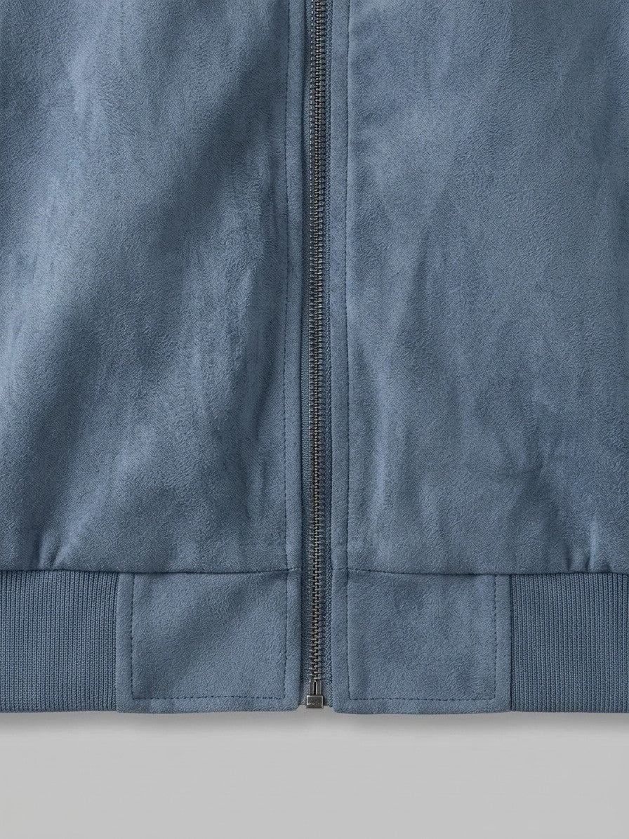 Latisana Men's Faux Suede Rib-Collar Bomber Jacket — oceanblue — detail-collar