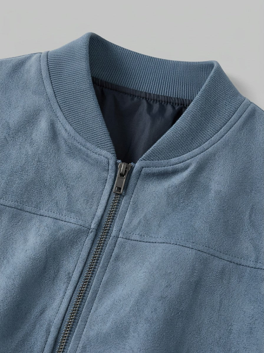 Latisana Men's Faux Suede Rib-Collar Bomber Jacket — oceanblue — detail