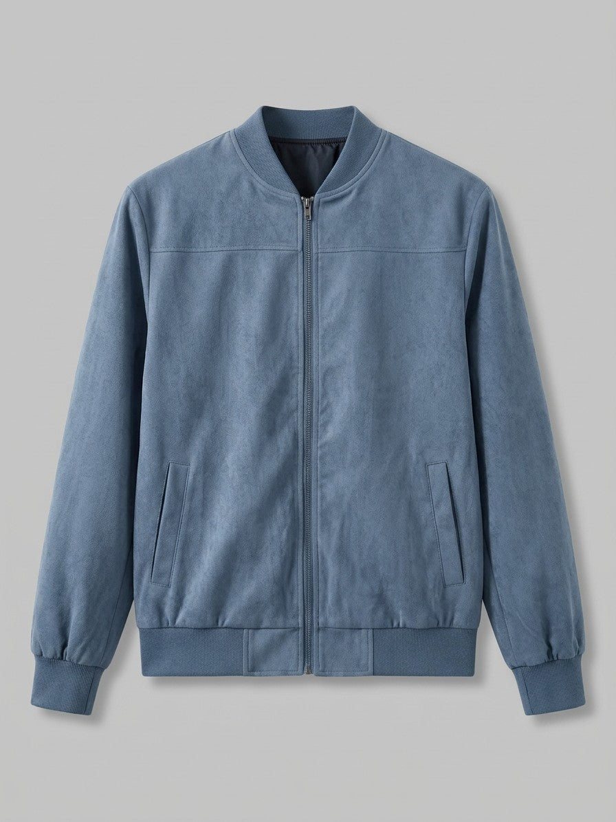 Latisana Men's Faux Suede Rib-Collar Bomber Jacket — oceanblue — packshot