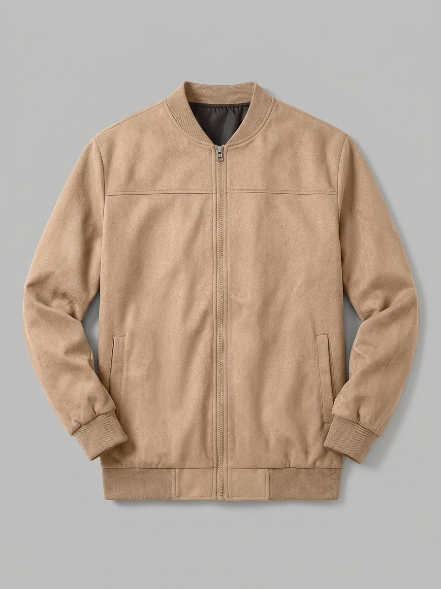Latisana Men's Faux Suede Rib-Collar Bomber Jacket — sand — packshot