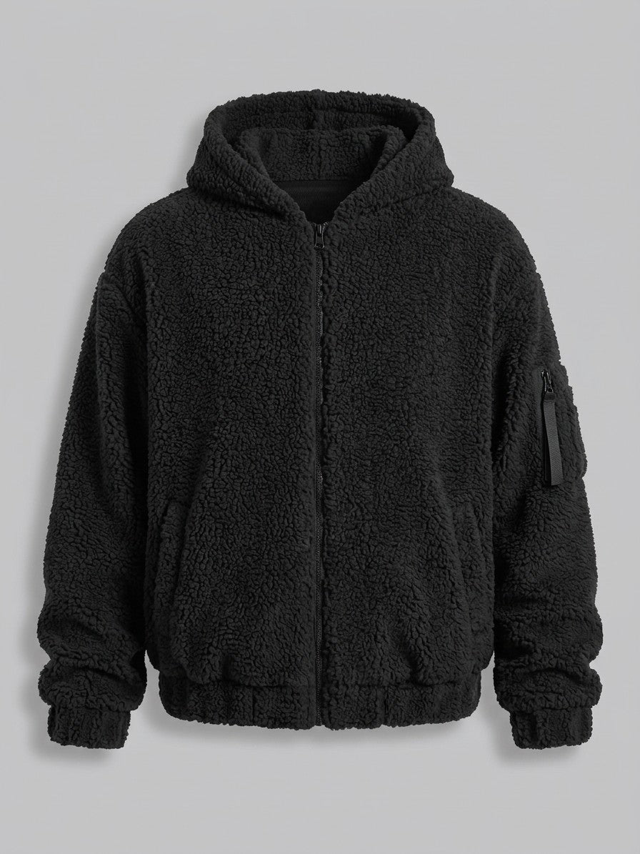 Lauria Men's Hooded Sherpa Zip Jacket — black — packshot