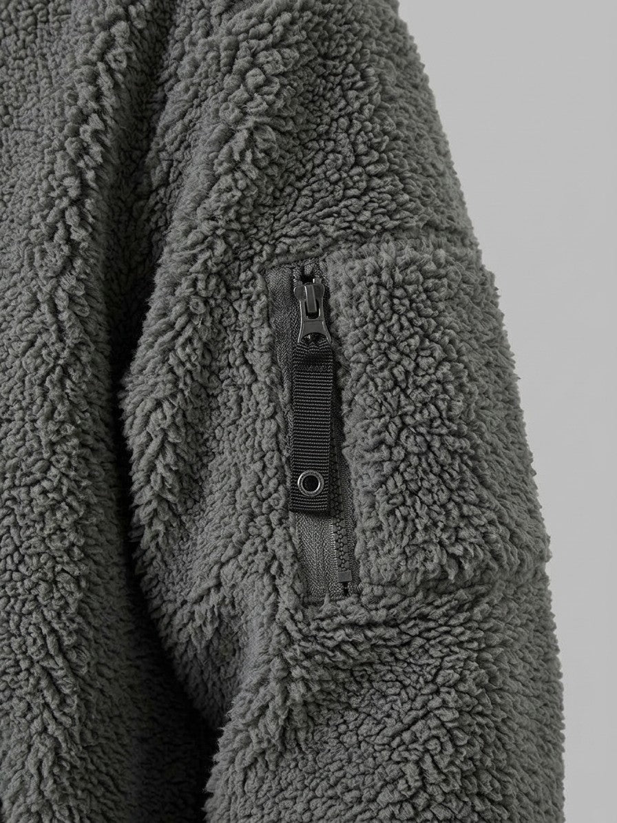 Lauria Men's Hooded Sherpa Zip Jacket — darkgray — detail-collar