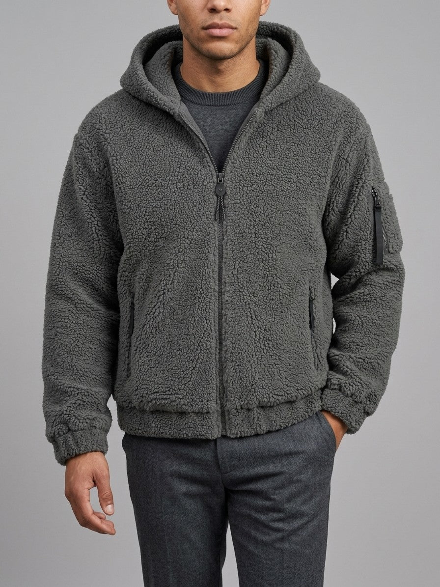 Lauria Men's Hooded Sherpa Zip Jacket — darkgray — front
