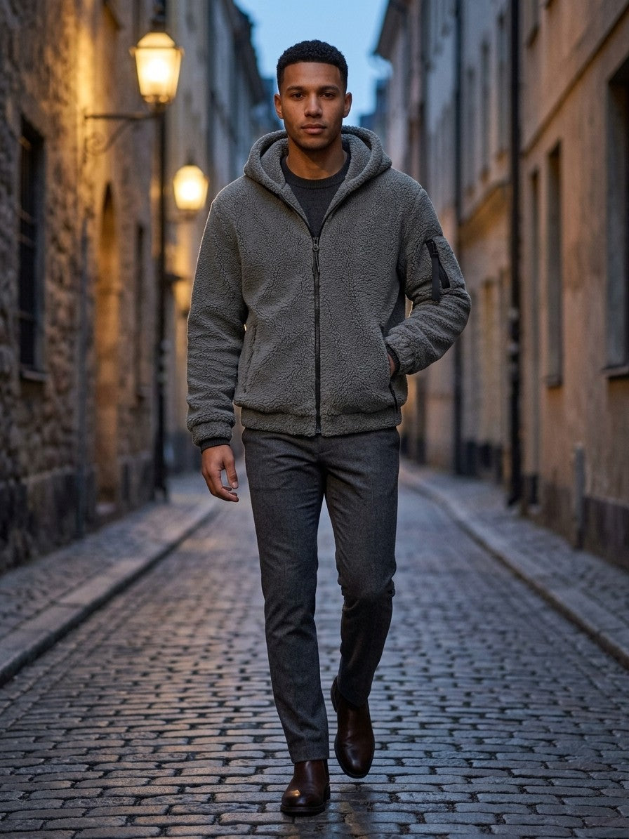 Lauria Men's Hooded Sherpa Zip Jacket — darkgray — lifestyle