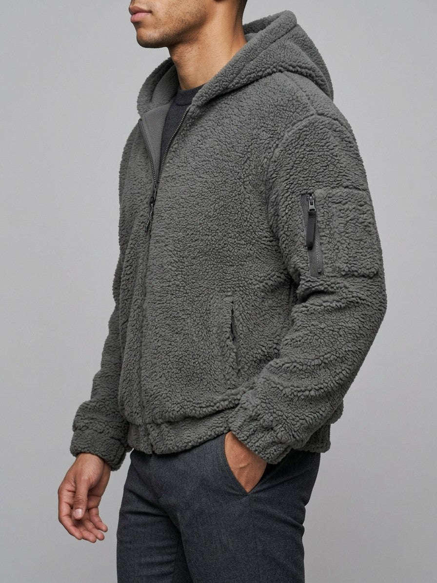 Lauria Men's Hooded Sherpa Zip Jacket — darkgray — side