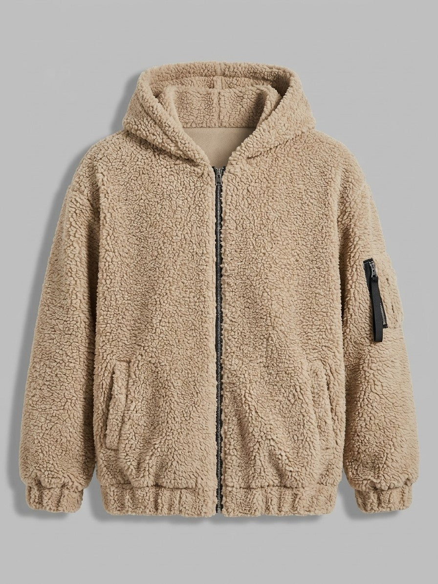 Lauria Men's Hooded Sherpa Zip Jacket — khaki — packshot