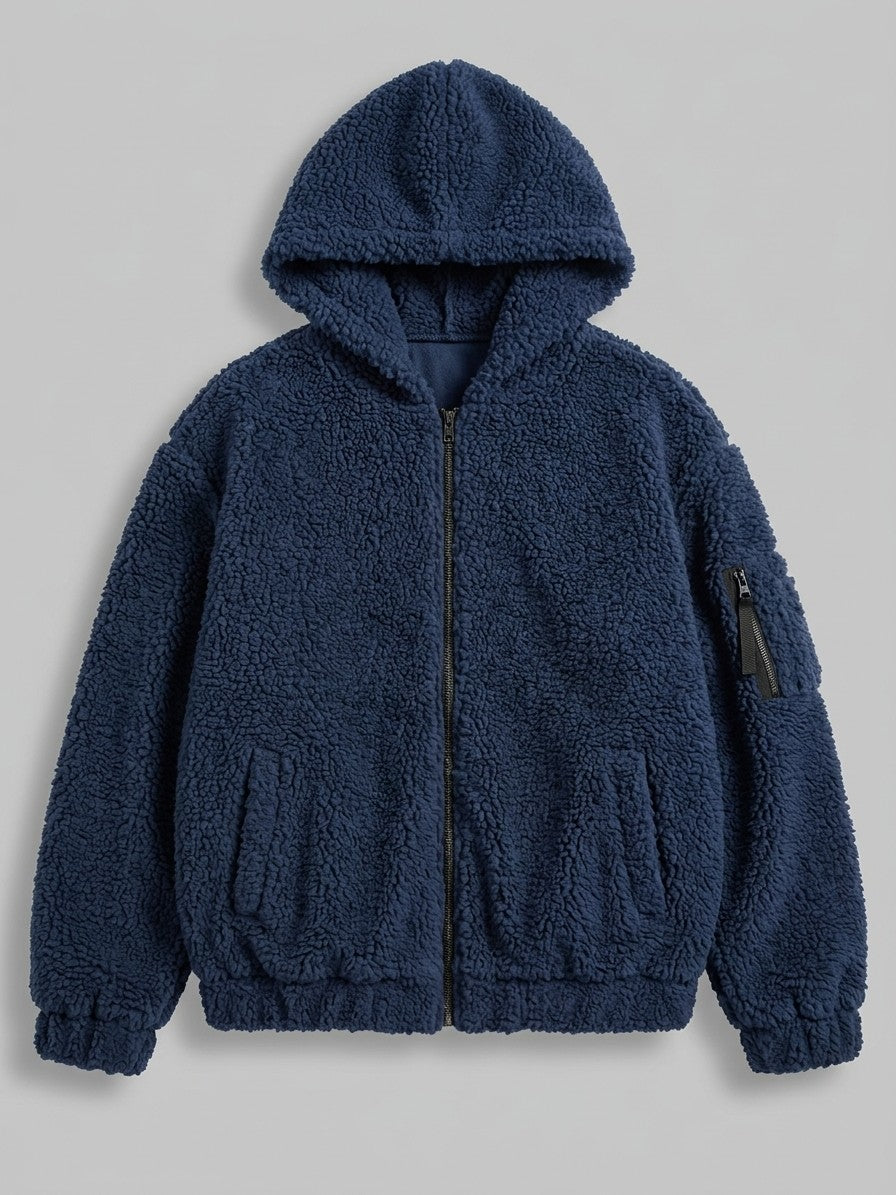 Lauria Men's Hooded Sherpa Zip Jacket — navyblue — packshot