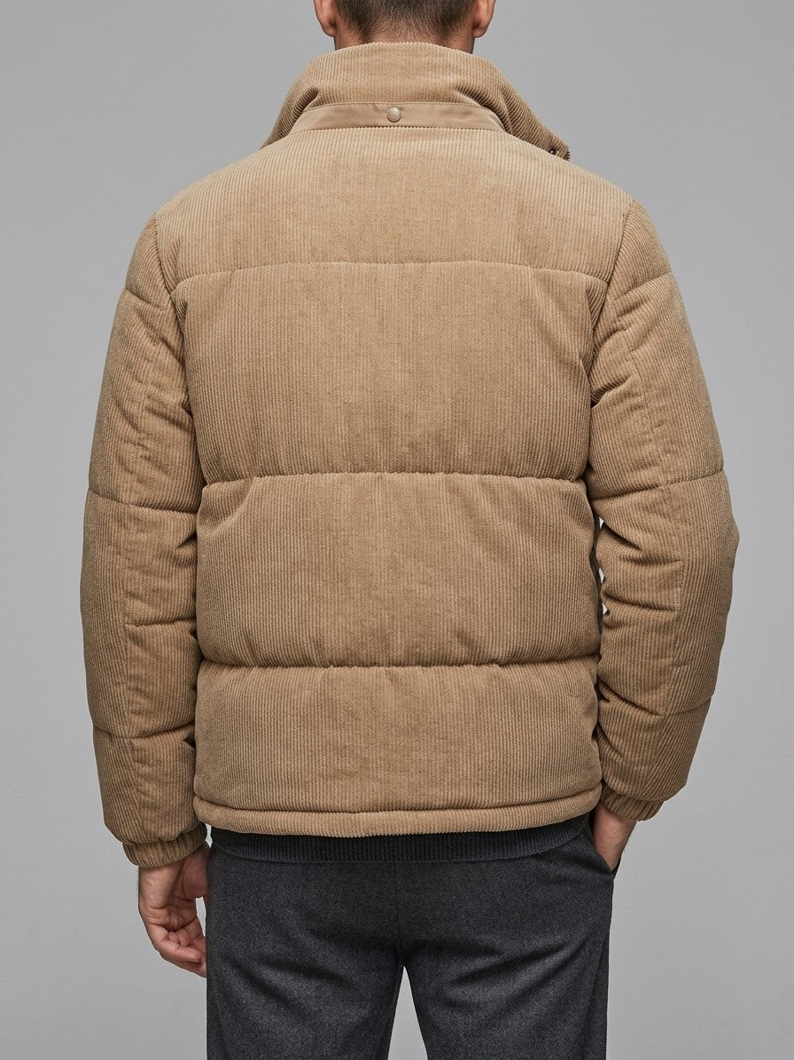 Lavagna Men's Corduroy Puffer Jacket — khaki — back