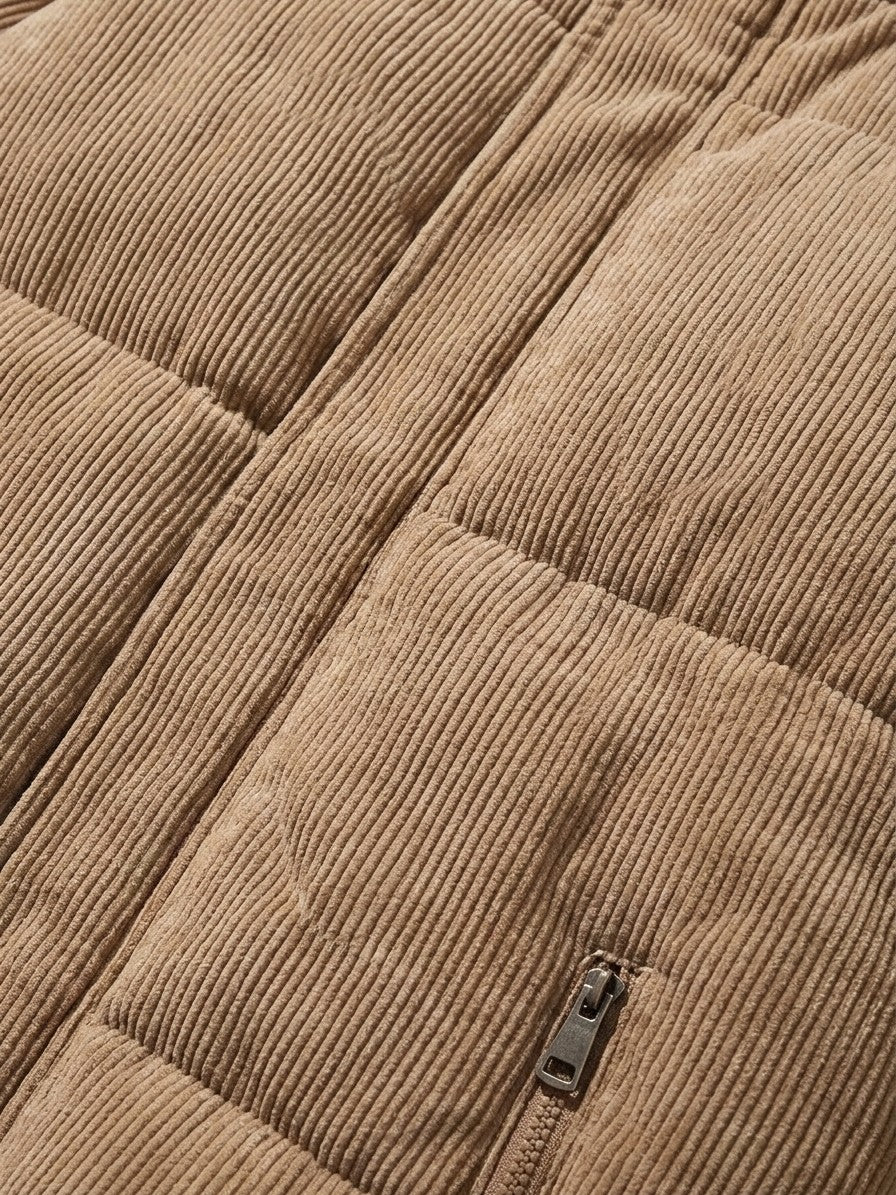 Lavagna Men's Corduroy Puffer Jacket — khaki — detail