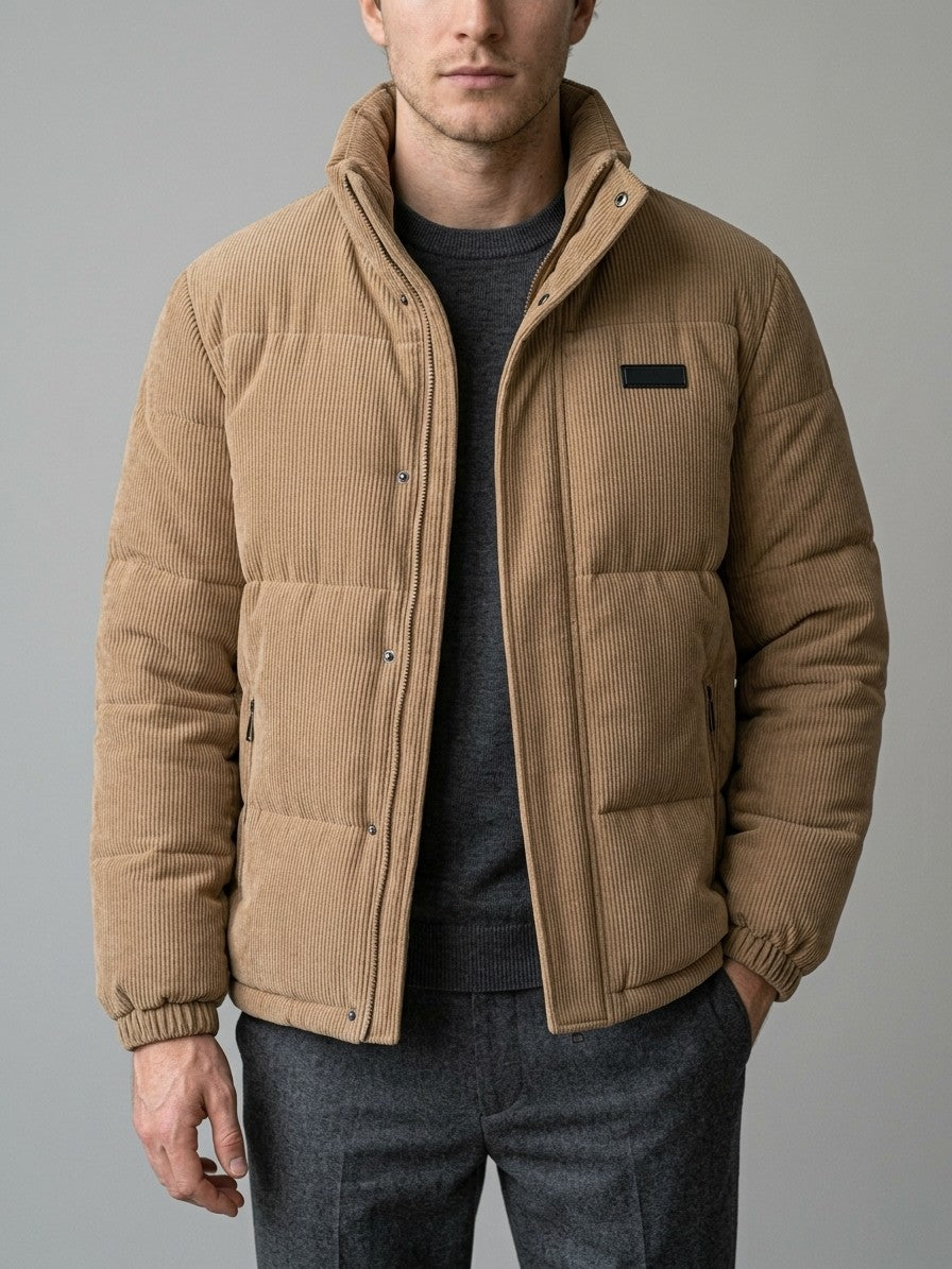 Lavagna Men's Corduroy Puffer Jacket — khaki — front