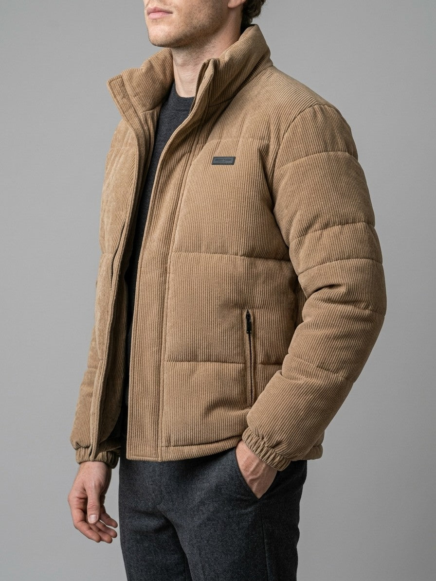 Lavagna Men's Corduroy Puffer Jacket — khaki — side