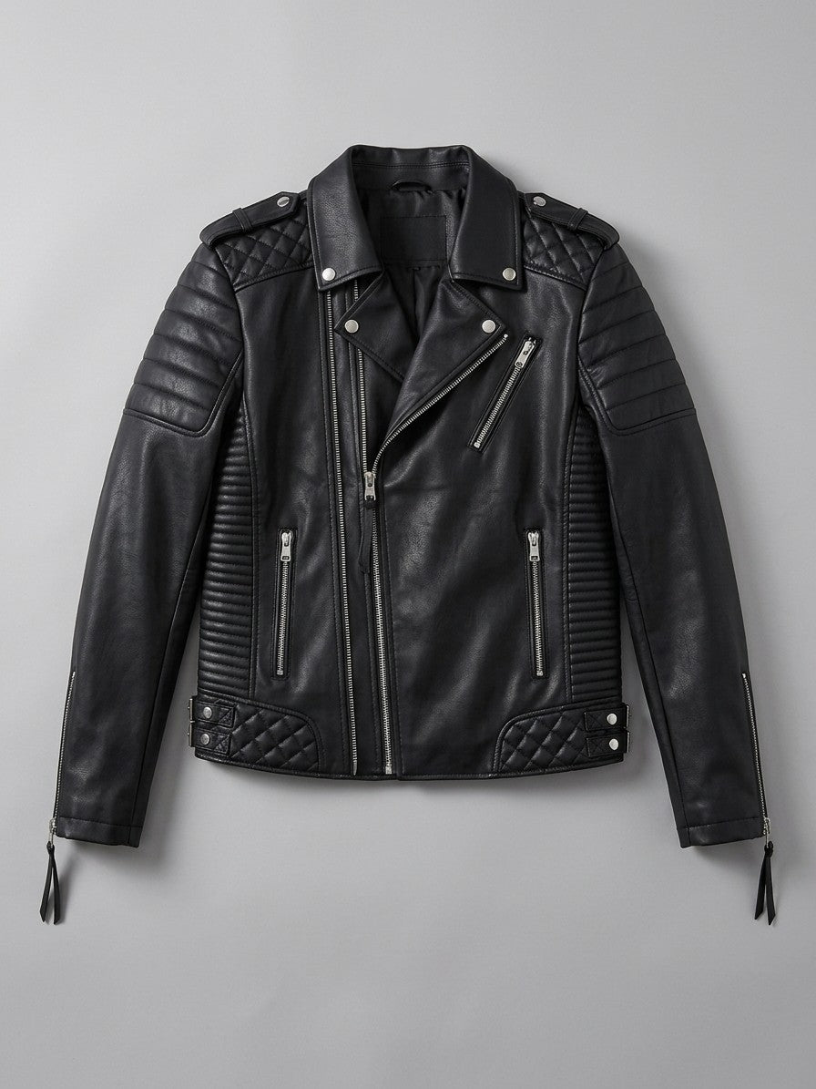 Lavello Men's Quilted Multi-Zip Moto Jacket — black — packshot