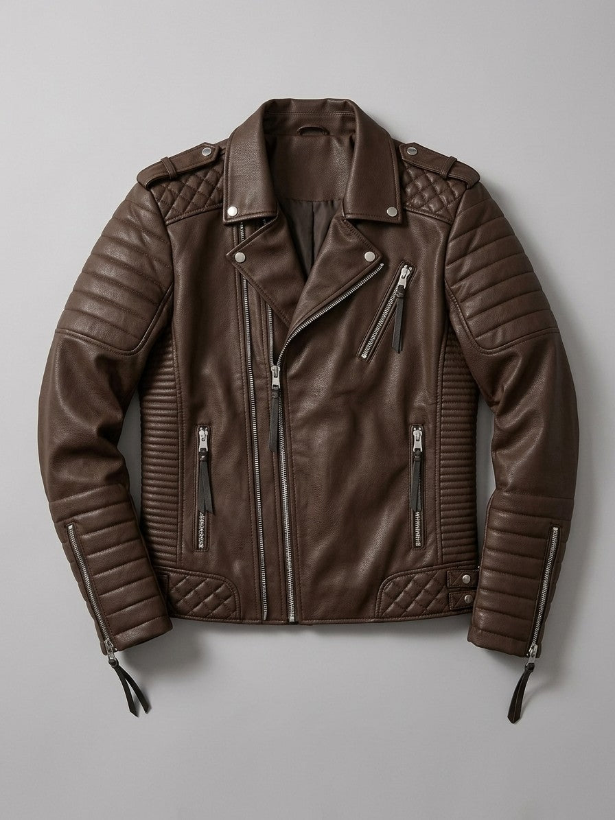 Lavello Men's Quilted Multi-Zip Moto Jacket — brown — packshot