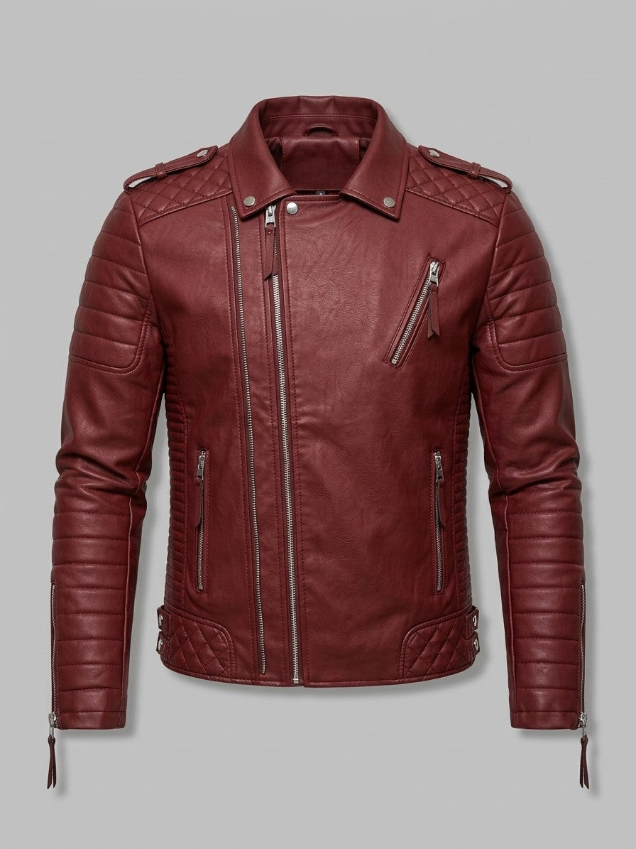 Lavello Men's Quilted Multi-Zip Moto Jacket — deepred — packshot