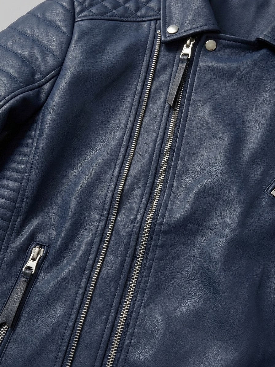 Lavello Men's Quilted Multi-Zip Moto Jacket — navyblue — detail-2