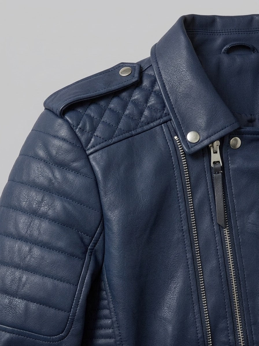 Lavello Men's Quilted Multi-Zip Moto Jacket — navyblue — detail