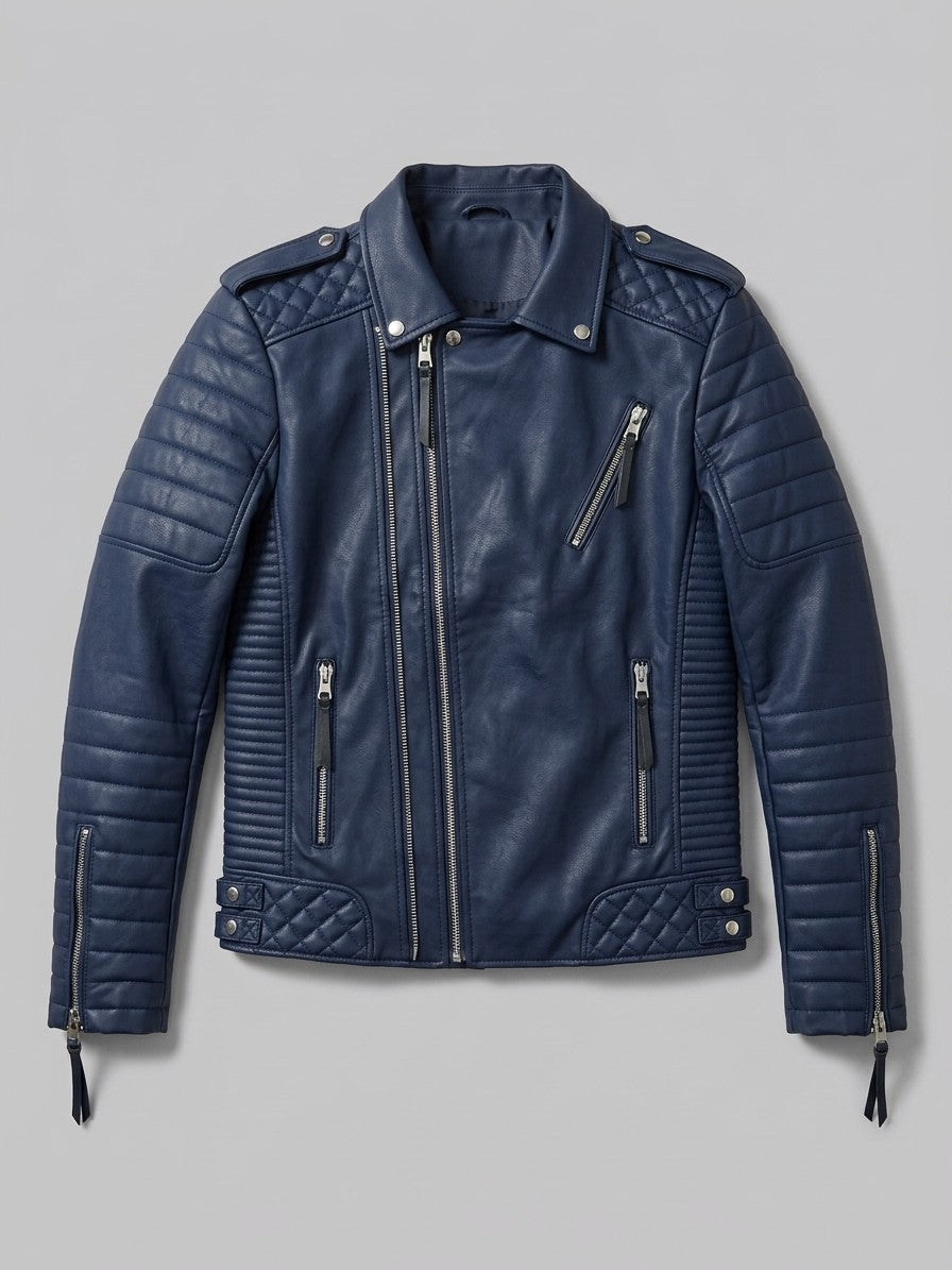 Lavello Men's Quilted Multi-Zip Moto Jacket — navyblue — packshot