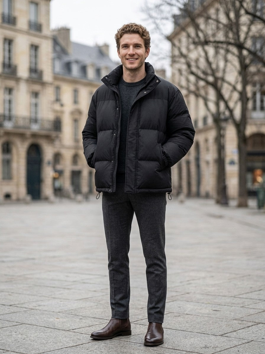 Lazise Men's Storm-Placket Puffer Jacket — black — lifestyle