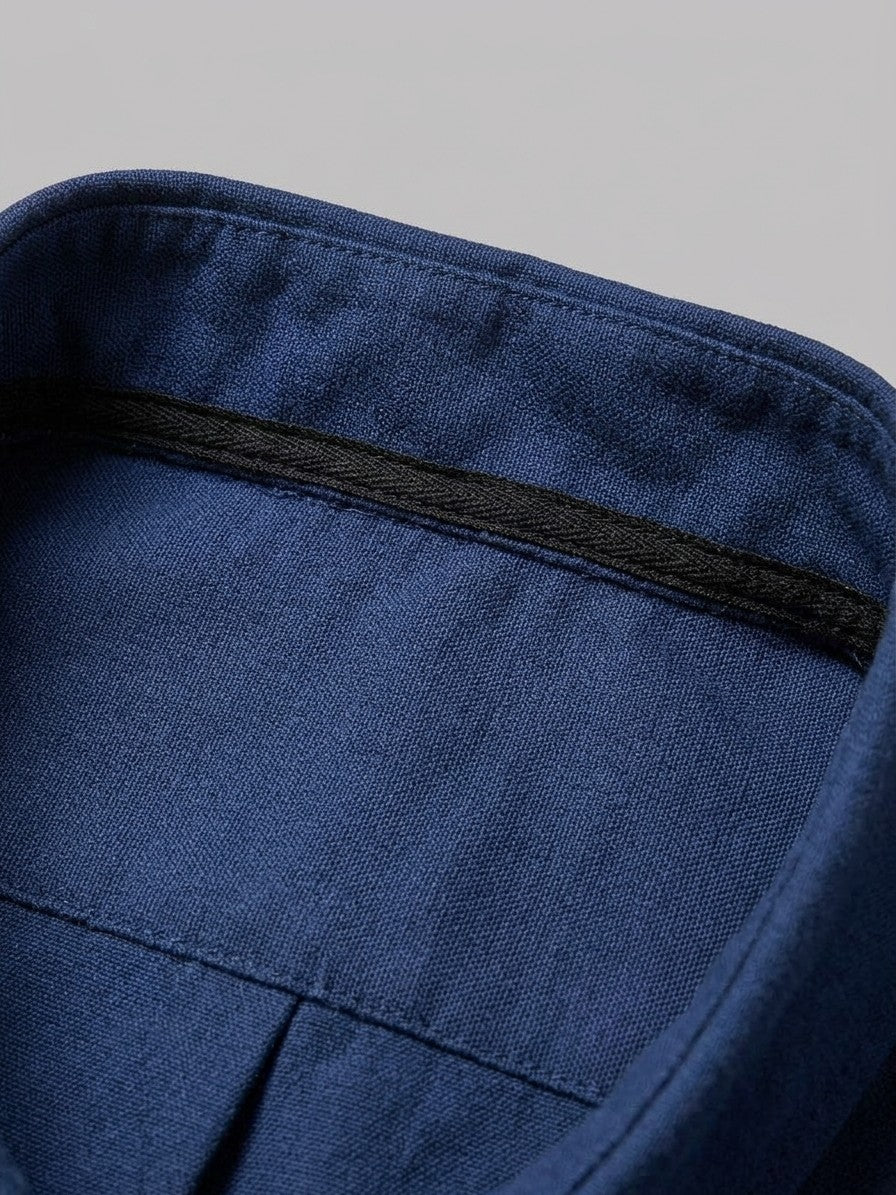 Lecce Men's Slim Button-Down Collar Shirt — navy — detail-2