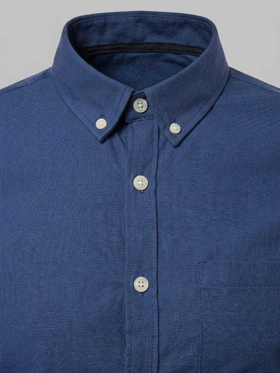 Lecce Men's Slim Button-Down Collar Shirt — navy — detail-collar